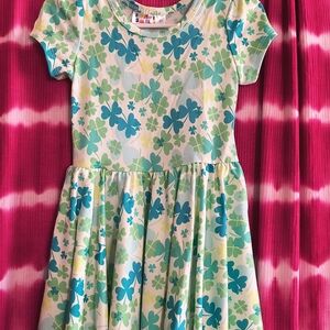 Dot Dot Smile Clover and Floral Kids Dress - Green and Blue